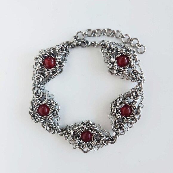 Vintage victorian goth style red quartz and silver bracelet - Picture 1 of 7